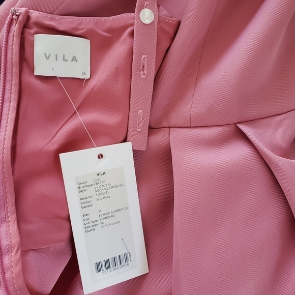 NWT Vila Dress Dusty Rose Pink Retro Inspired Barbiecore Pleated - Picture 6 of 7
